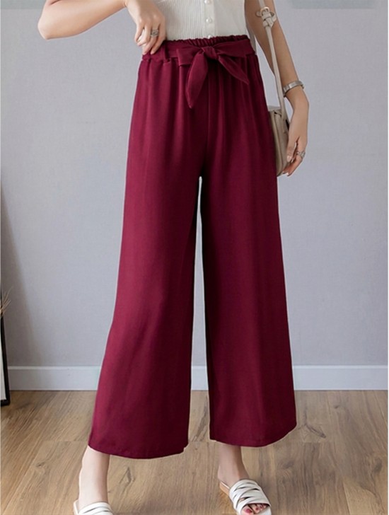 Bamboo Feeling Full Length Pants W/ Tie Belt and Pockets